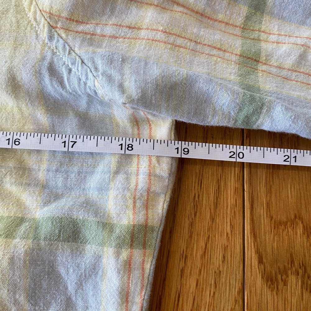 Vintage Y2K American Eagle Pastel Colorful Plaid Button Up Shirt Linen Blend M - Picture 11 of 13